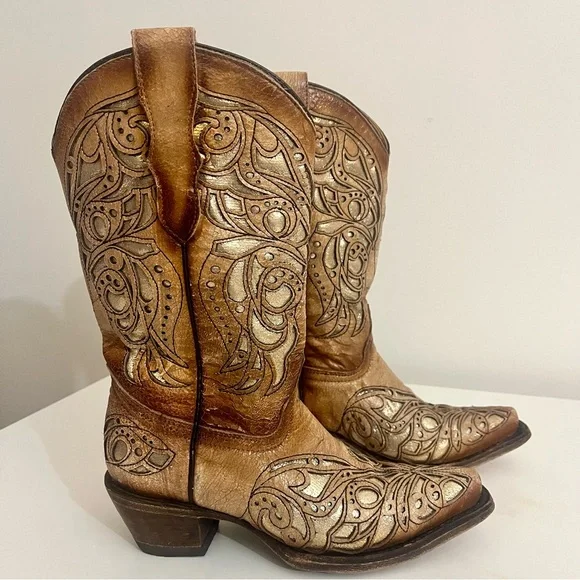 Corral Teens Leather Western Boots Size 2 - Picture 7 of 13